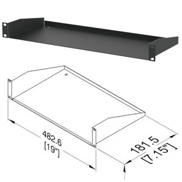 1u Black Steel Rack Shelf - 181.5mm Depth